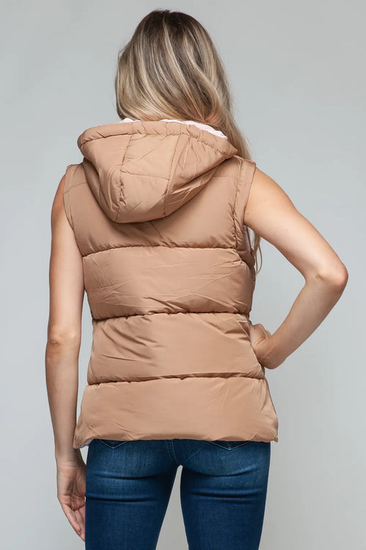 Snap and Zip Closure Hooded Vest with Ballet Pink Lining