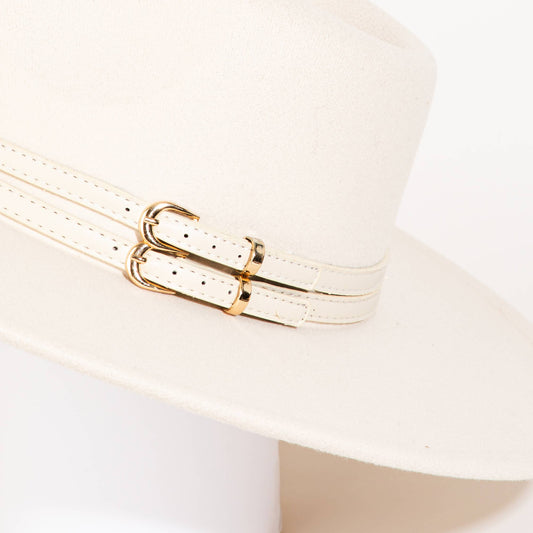 Double Leather Strap Hat in Cream