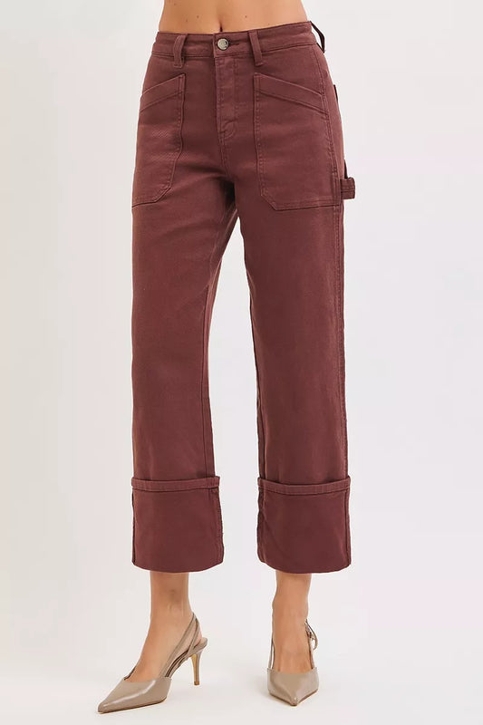 High Rise Wide Straight Cuffed Carpenter Jeans