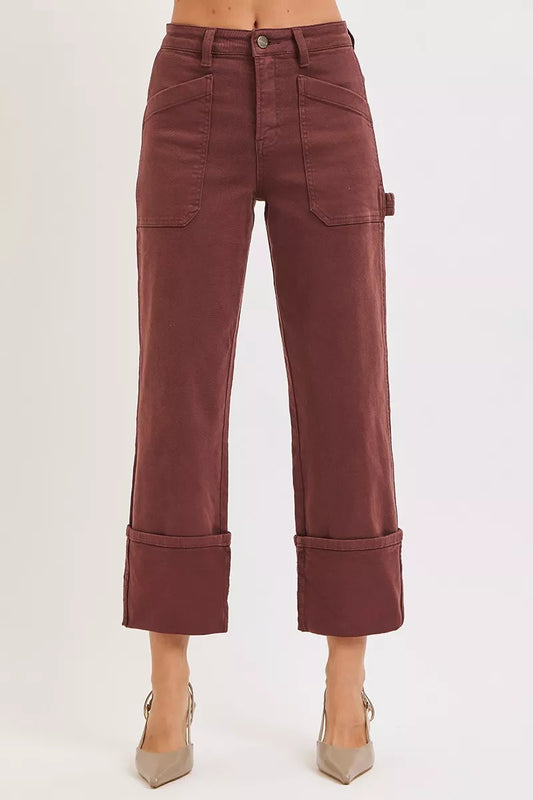 High Rise Wide Straight Cuffed Carpenter Jeans