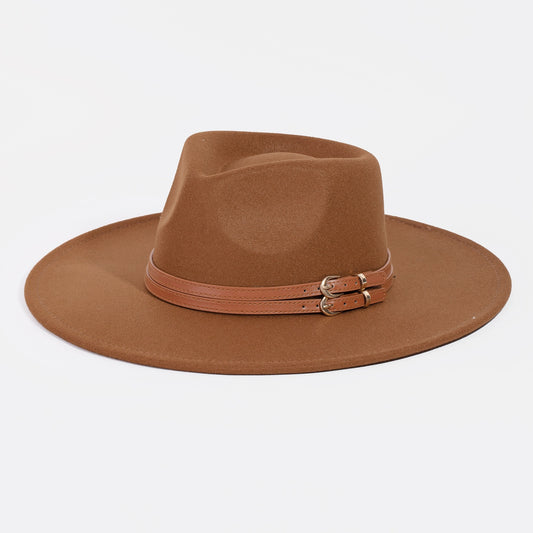 Double Leather Strap Hat in Chocolate Brown