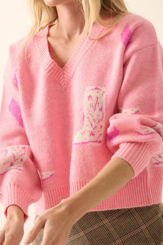 Cowboy Boot Knit Sweater Top