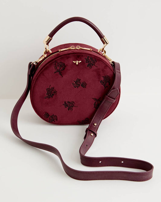 Floral Embroidered Redcurrant Velvet Purse