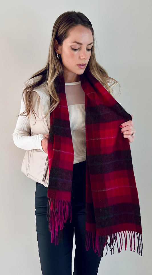 Lambswool Scarf: Red and Fuchsia Tartan