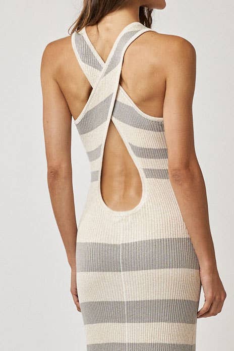 Keyhole Criss-Cross Back Striped Maxi Dress