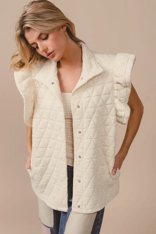 Quilted Knit Ruffle Sleeve Vest