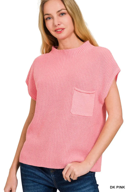Bubble Gum Mock Neck Short Sleeve Sweater