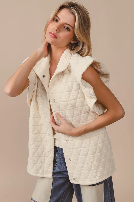 Quilted Knit Ruffle Sleeve Vest