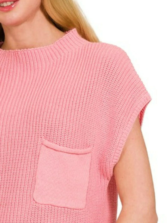 Bubble Gum Mock Neck Short Sleeve Sweater