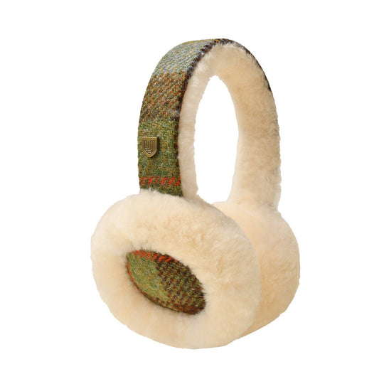 Sheepskin Earmuffs: Chestnut-Blue Tartan