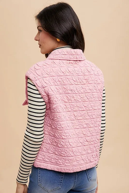 Texture Quilted Snap Down Vest