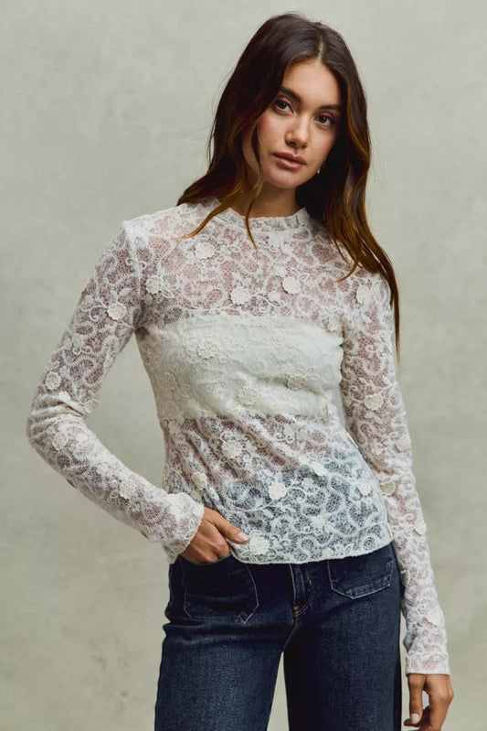 Lace Long Sleeve Floral Layering Top
