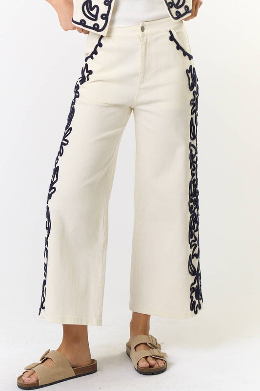 High Rise Cord Embroidered Pants