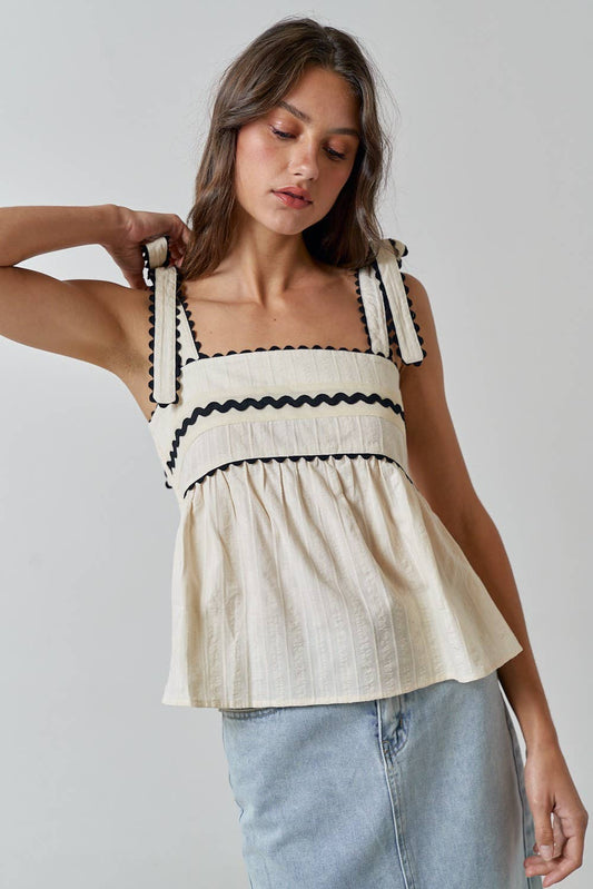 Bow Scallop Detail Babydoll Tank Top