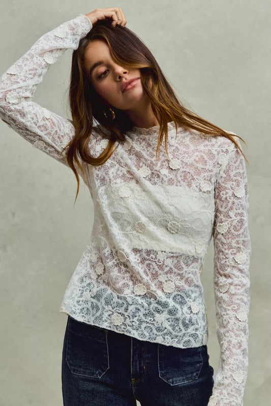 Lace Long Sleeve Floral Layering Top