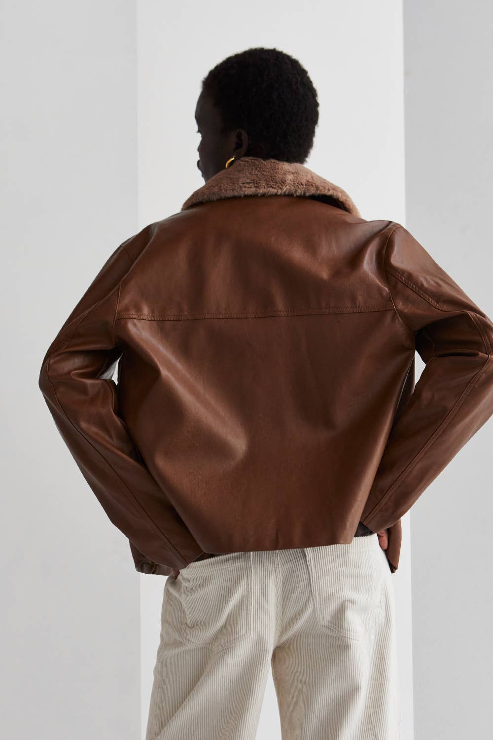 Espresso Vegan Leather Jacket With Detachable Fur Collar