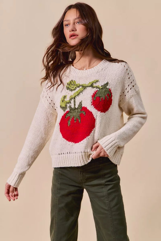 Tomato Round Neck Long Sleeve Sweater