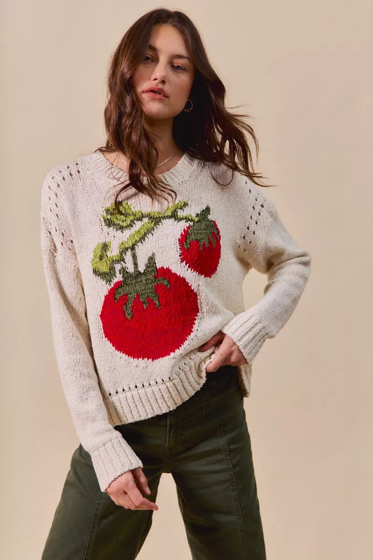 Tomato Round Neck Long Sleeve Sweater