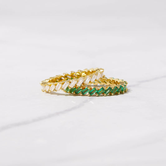 Emerald Green Slanted Baguette Ring