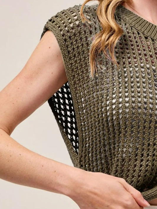 Large Metal Button Front Openwork Sweater Vest