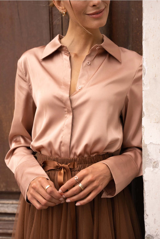 Paris Satin Blouse - Mocha