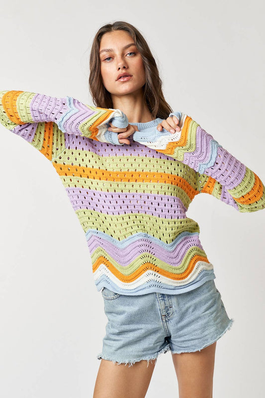 Kiwi Sweater Top with Scallop Hem Detail
