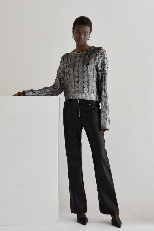 Pewter Laminated Cable Knit Sweater