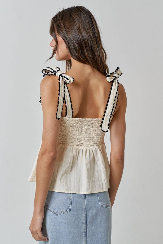 Bow Scallop Detail Babydoll Tank Top