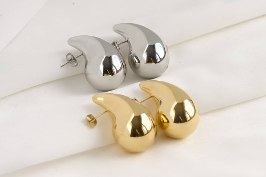 Chunky Hollow Drop Earrings- Lightweight Tear Drop Studs