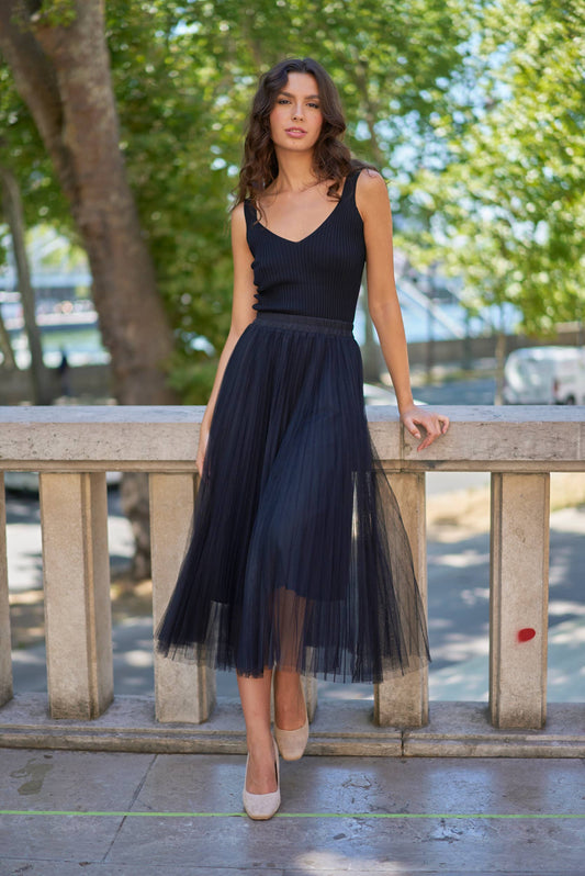 Black Tulle Pleated Skirt