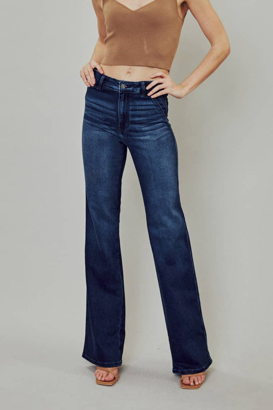 Straight Leg Dark Blue Denim Jeans