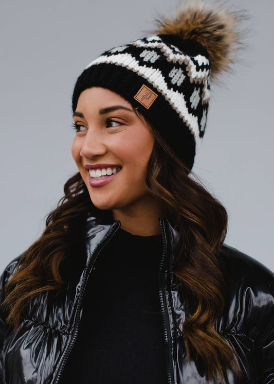 Black & White Honeycomb Pom Hat