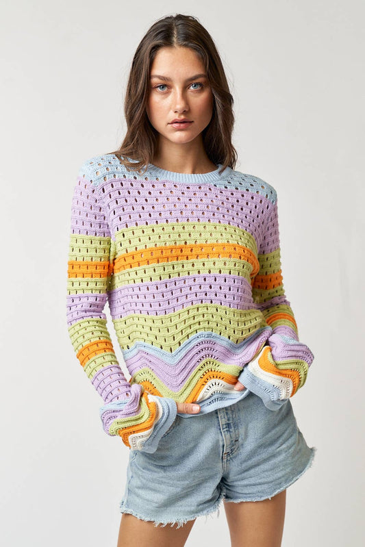 Kiwi Sweater Top with Scallop Hem Detail