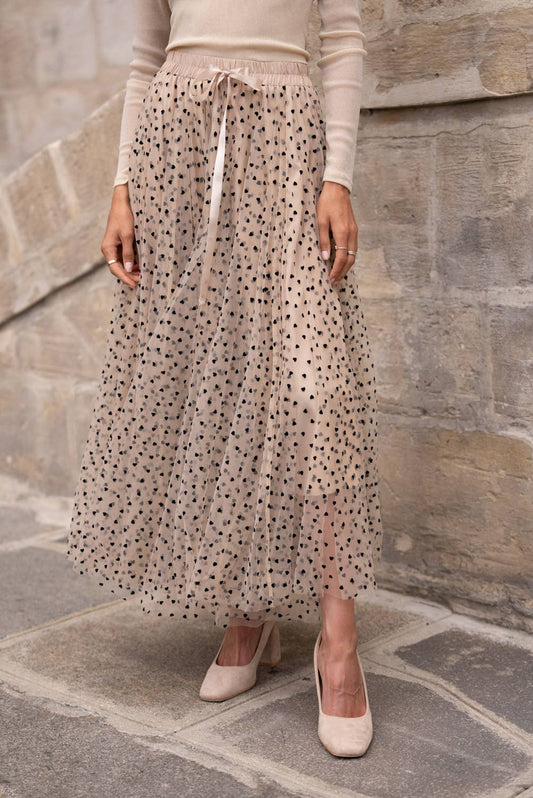 Heart Print Tulle Skirt