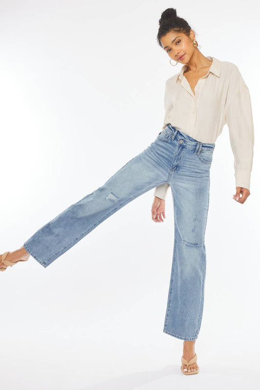 Crossover Waistband Wide Leg Jeans